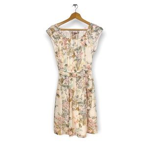 LC Lauren Conrad Peach Blush Floral A Line Dress Gold Metallic Thread De…